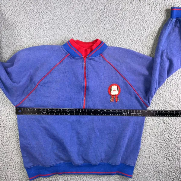 Vintage Nu Nu Sport Quarter Zip‎ Pullover Sweatshirt Teddy Bear Plaid Patch 90s - Image 6