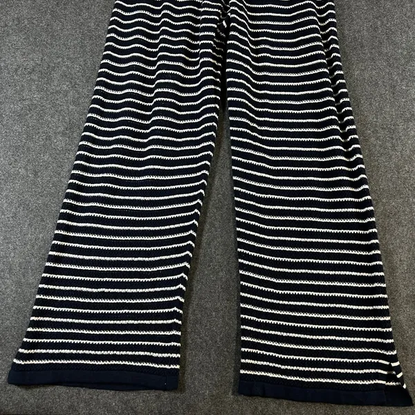 Pact Organic‎ Cotton Linen Knit Striped Wide Leg Lounge Pants Navy White Medium - Image 9