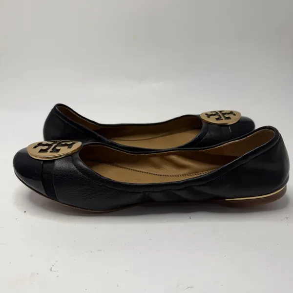 Tory Burch Minnie Cap Toe Ballet Flats All Black Size 6.5 Casual Logo Medallion - Image 6