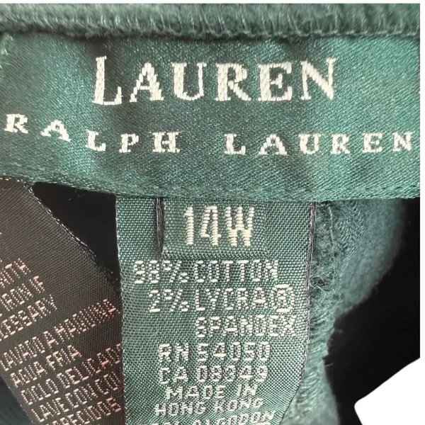 Lauren Ralph Lauren Womens Green Corduroy Straight Leg High Rise Pants Size 14W - Image 3