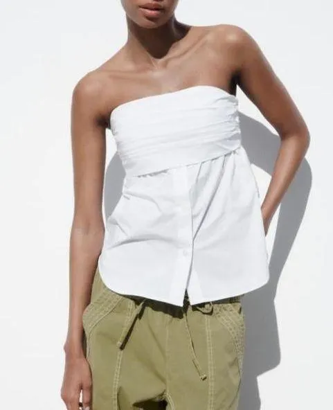 ZARA NWT  STRETCH POPLIN TOP WHITE. SIZE Medium - Image 4