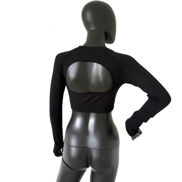Gym Top T-shirt Crop Top Blouse Cover Up Tee Long Sleeve Sport Tee Slim Fit Top - Image 2