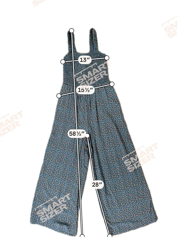 Boho Smocked Wide Leg Jumpsuit Teal Floral Palazzo‎ Romper Small Cottagecore - Image 4