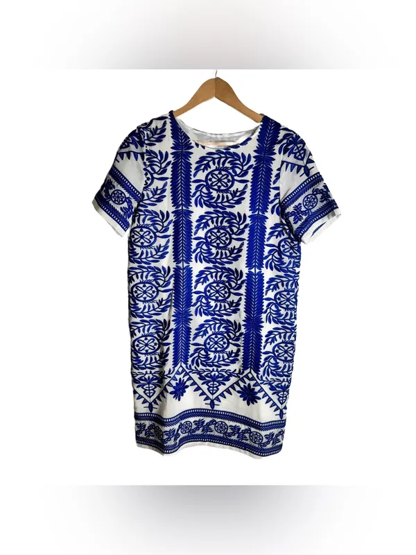 Lulu's Fond of You Shift Dress Women's Small Blue Embroidered Mini Coastal Vacay - Image 4