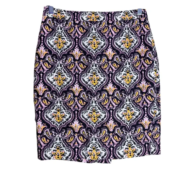 J.Crew Pencil Skirt Boho Paisley Damask Cotton Lined Pink Women Size 0 Cotton - Image 2