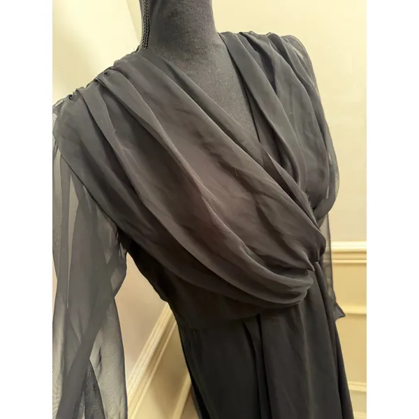 Vintage Ursula of Switzerland Black Georgette Crossover Evening Gown Midi Dress - Image 3