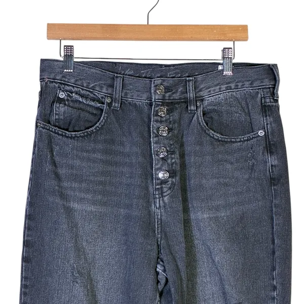 We The Free Free People High Rise Distressed Straight Leg Jeans Black Size 31 - Image 2