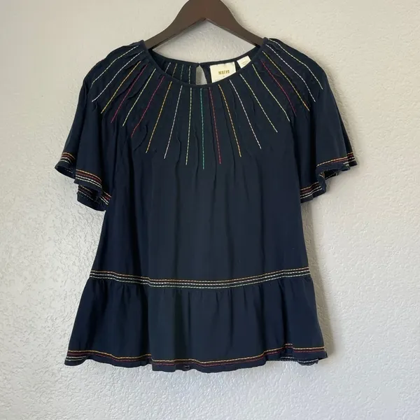 ANTHROPOLOGIE Maeve Chamonix Rainbow Stitched Embroidered Top - Image 4