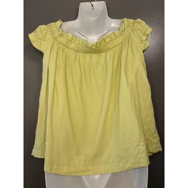 Free People Blouse Womens 10 Yellow Off Shoulder Flutter Sleeve Linen Tunic - Image 6