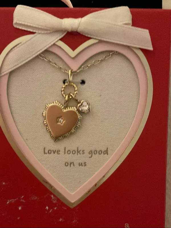a new day Gold and Pink Heart Charm Necklace - Image 2