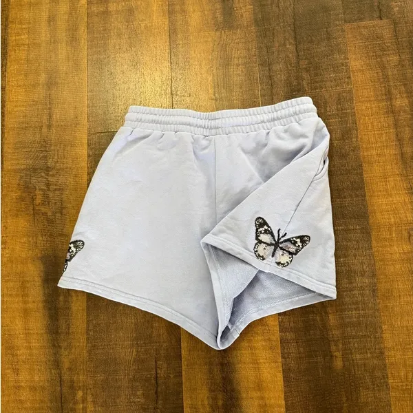 Queen of Sparkles Butterfly Sweat Shorts Lavender Lounge Shorts Size Large - Image 4