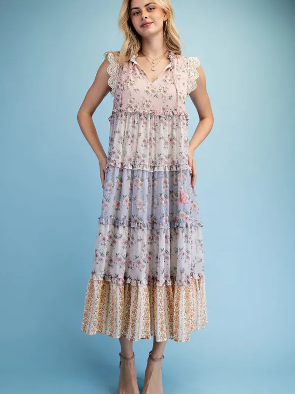 Vintage Floral Ruffled Tiered Midi Dress - Image 3