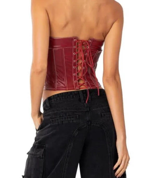 Edikted Top Corset Red Leather Faux - Image 2