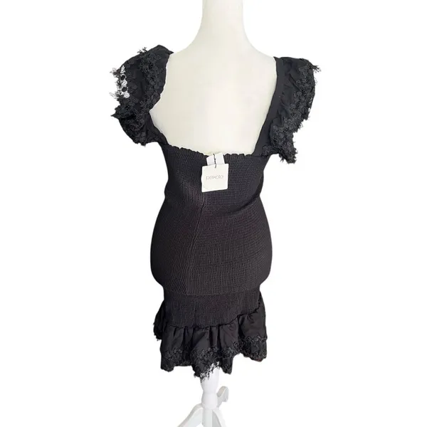 NWT Peixoto Belle Black Smocked Lace Mini Dress Anthropologie M - Image 6