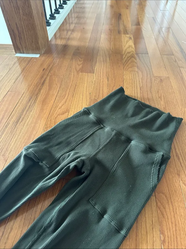 Aerie Ribbed High-Waist Leggings in Olive Green - Image 2