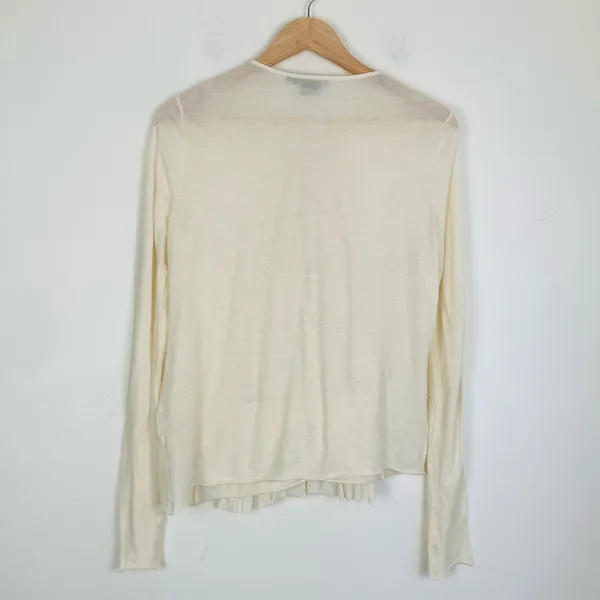 Ralph Lauren ultra fine knit semi-sheer ivory knit long sleeve ruffle top. Large - Image 3
