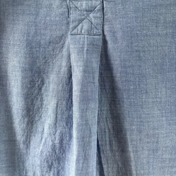 Theory Blue Cotton Chambray Collarless Tunic Shirt Long Sleeve G0704 S - Image 6