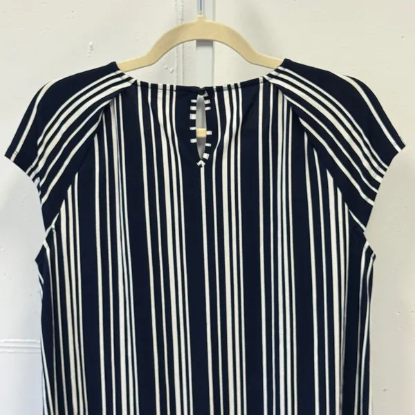 Adrianna Papell Navy White Striped Cap Sleeve Keyhole Back Blouse Size Medium - Image 4