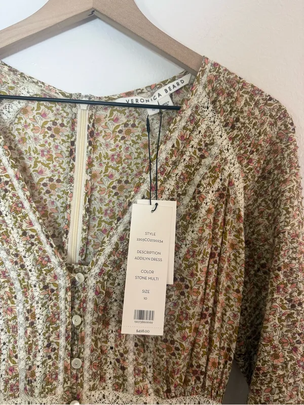 Veronica Beard‎ Addilyn Floral cotton peasant dress with lace trim - Image 5