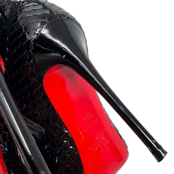 Christian Louboutin Alta Botta 100 Black Patent Bird Knee High Boots 38.5 - Image 10