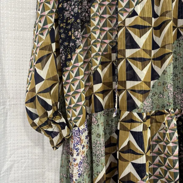 Suncoo Paris Dress Size Medium T2 Mini Sheer Patchwork Geometric Long Sleeve Purple - Image 3