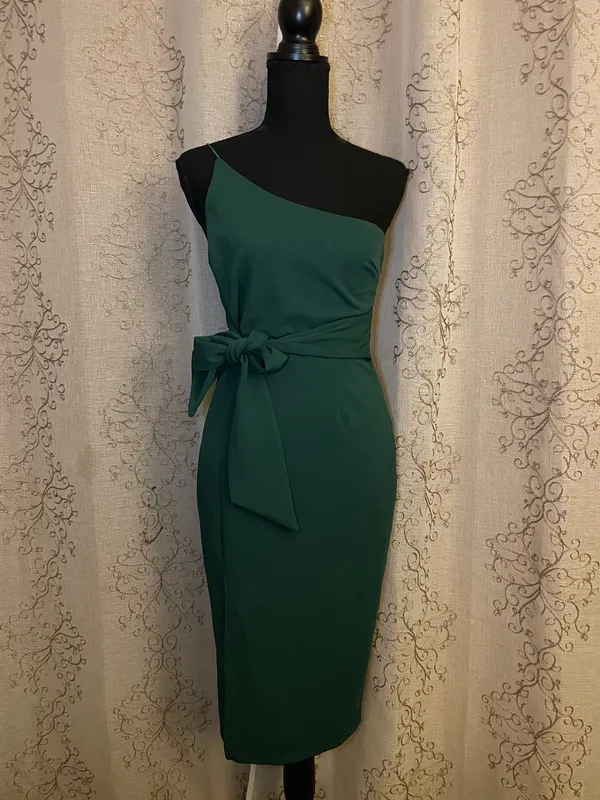 Hello Molly Emerald Green One Shoulder Tie Waist Midi Dress – Size US 6 - Image 3