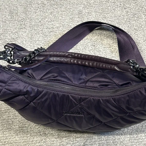 MZ WALLACE Quilted Madison Nylon Shoulder Hand Bag Crossbody Dark Purple Purse - Image 7