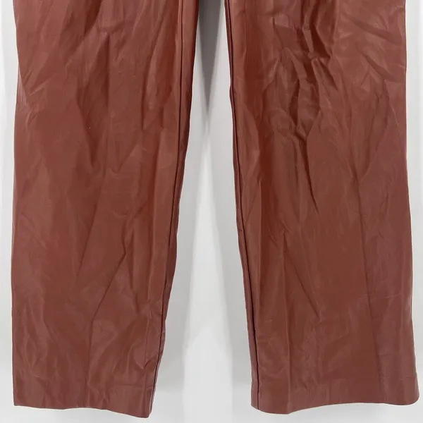 House Of Harlow Size 2 Brown Faux Leather Tapered Leg Pants‎ Pleated Trousers - Image 3