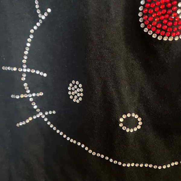 Hello Kitty Womens Black T Shirt S Small Face Head Jeweled Jewels Red Silver - Image 3
