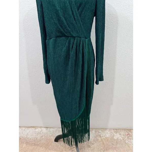 Women's Fringe Wrap Ruched V Neck Long Sleeve Solid Bodycon Party Maxi Dress siz - Image 6
