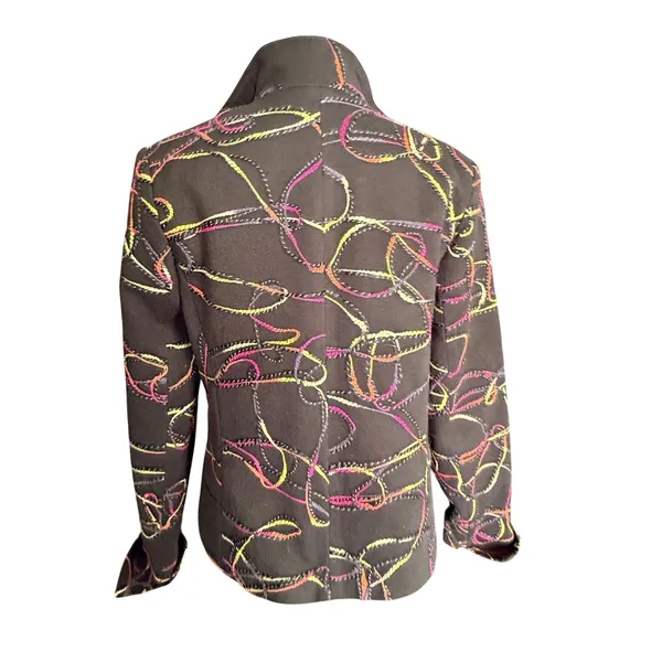 3 Sisters Womens Brown‎ Abstract Swirl Embroidered Cotton Jacket Size M 3S936 - Image 3