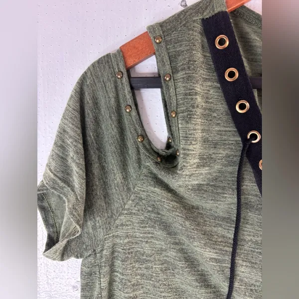 Vocal L Lace Up Studded Cold Shoulder Tunic Top - Image 3