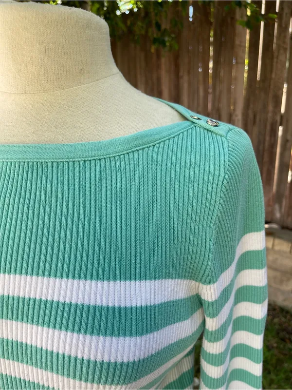 Lauren Ralph Lauren Striped Boatneck Sweater nautical coastal preppy classic XL - Image 2