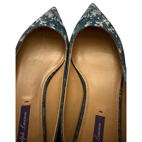 Ralph Lauren Purple Label Woven Denim Floral Women’s Point Toe Flat SZ 39.5 9.5 - Image 9