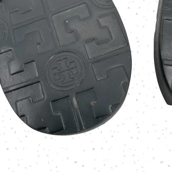 Tory Burch Thora Stingray Black Leather Thong Sandals Smoke Silver Foil Size 10 - Image 9