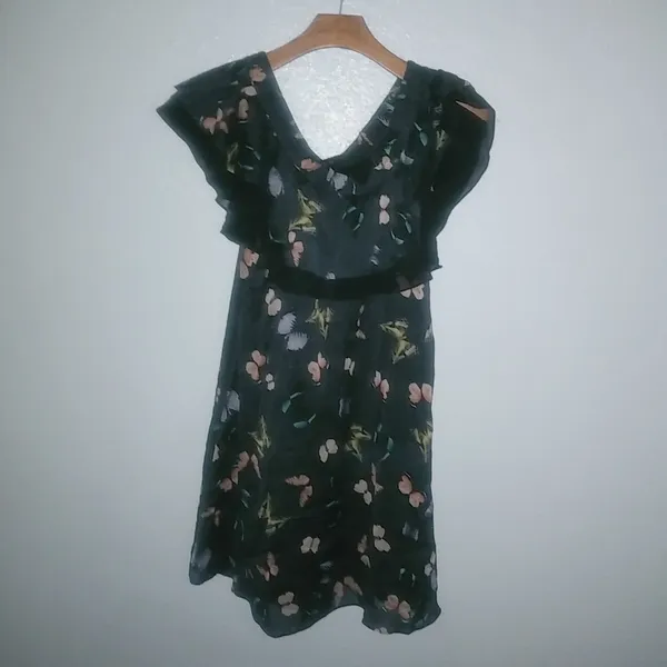 Sam Edelman 0 XS Silk Butterfly Off the Shoulder Black Dress - Image 4