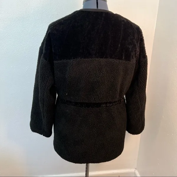 Milligram Womens Teddy Jacket Full Zip Black Zipper Pocket Faux Suede Drawstring - Image 6