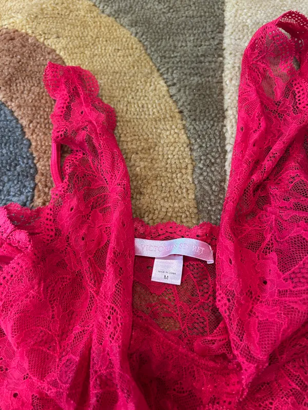 Victoria’s Secret Red Lace Nightgown Dress Slip Lingerie Drees Sheer Size Medium - Image 3