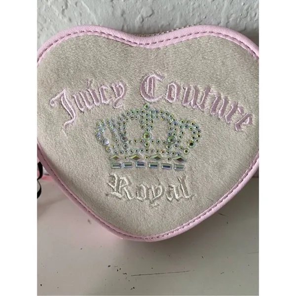 NWT Juicy Couture Kingdom Heart Zip Wristlet Pink Velour Rhinestone Crown Wallet - Image 3