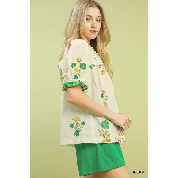 Umgee Petal Parade‎ Print Button-Down Blouse - Cream - Medium - Image 3