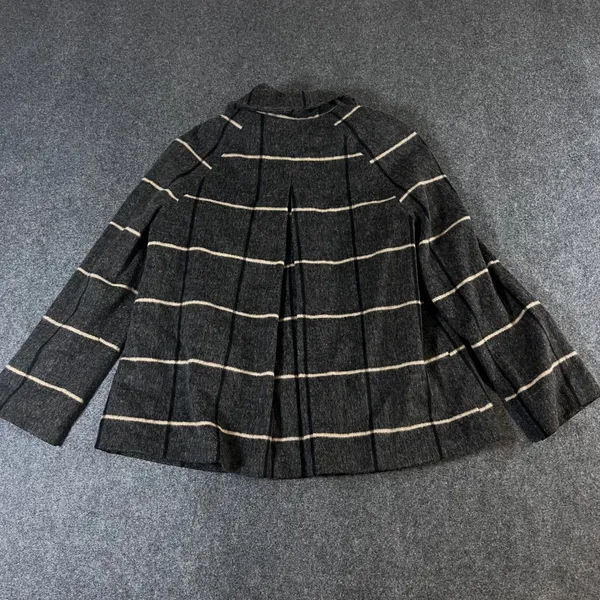 Zara Basic Womens Grey Plaid Wool Blend Swing Coat Jacket Size S Pleated Back - Image 2