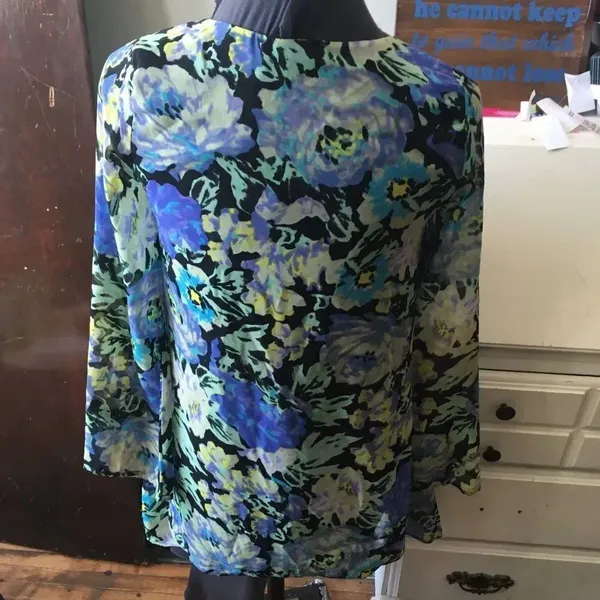 Everly M floral semi sheer v-neck 70’s colorful minidress - Image 2