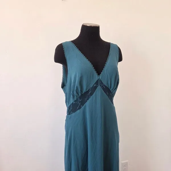 Turquoise Aqua Maxi Babydoll Dress Sheer Mesh Lace Sleeveless Formal Dinner XL - Image 3