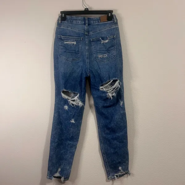 American Eagle Outfitters Distressed High-Rise Blue Jeans - Image 5