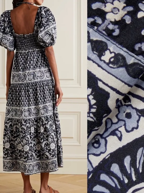 Sea NY Jasper Tiered Maxi Poplin Cotton Dress Puff Sleeve Square Neck Size Large - Image 2
