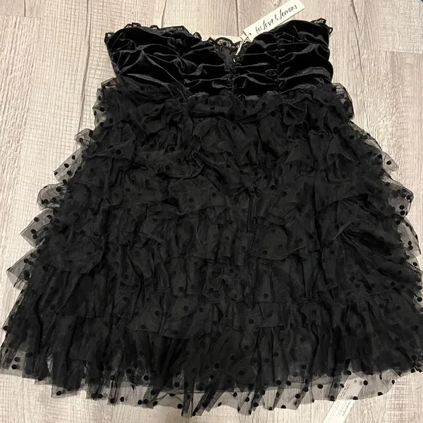 For Love & Lemons $259 Jourdan Black Mini Strapless Dress Gloves Goth Punk Sheer - Image 5