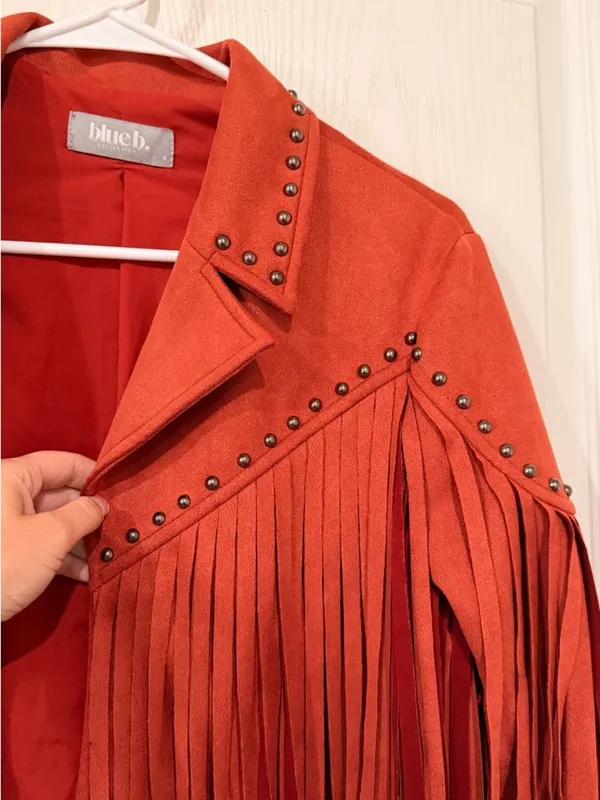 FINAL PRICE Blue B Rustic Orange Suede Fringe Jacket with Stud Details Size M - Image 5
