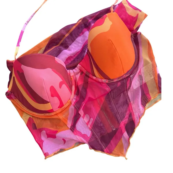 NWT Oh Polly Heatin Up Orange Pink Padded Corset Halter Top Size 2 - Image 5