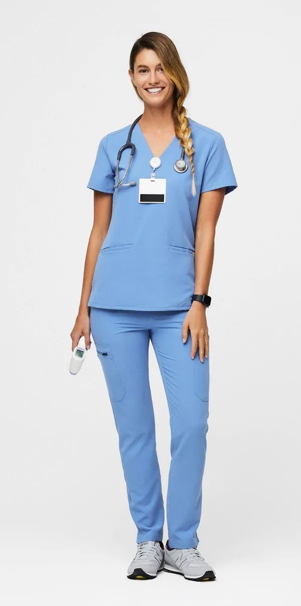 FIGS Casma Three-Pocket Scrub Top Ceil Blue - Image 4