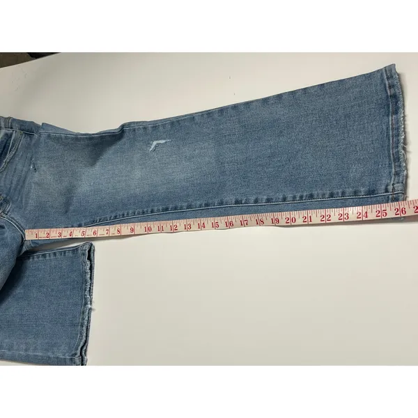 Risen Button Fly Cropped Flare Jeans Size 25 Distressed Light Wash Denim - Image 9